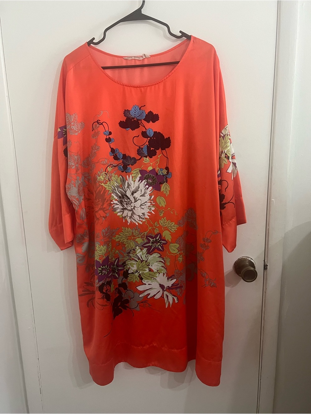 Soft Surroundings Bohemian Asian Inspo Floral Satin Dress Bell Sleeve Size 2x